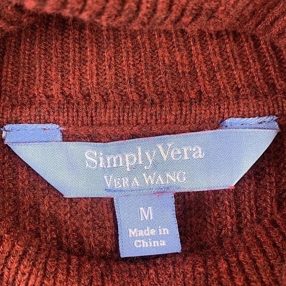 SIMPLY VERA Vera Wang Mock Layer Shirt Turtle Neck Laced Sweater Size M Burgundy - Picture 11 of 14
